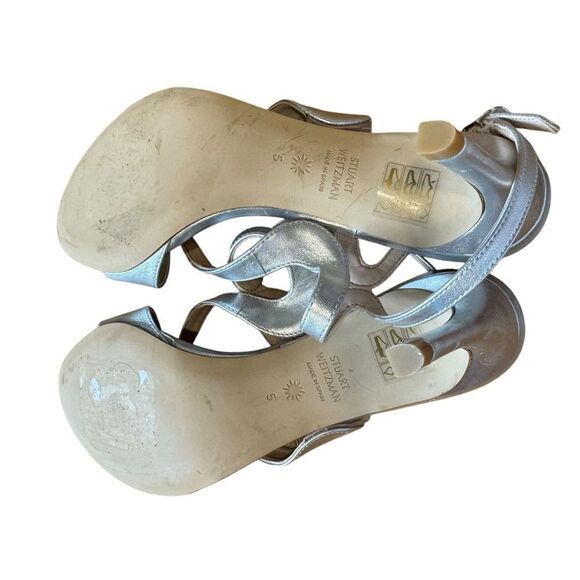 Revolve Stuart Weitzman Mariposa Silver Leather Sandals Heels NWOT - Picture 8 of 10